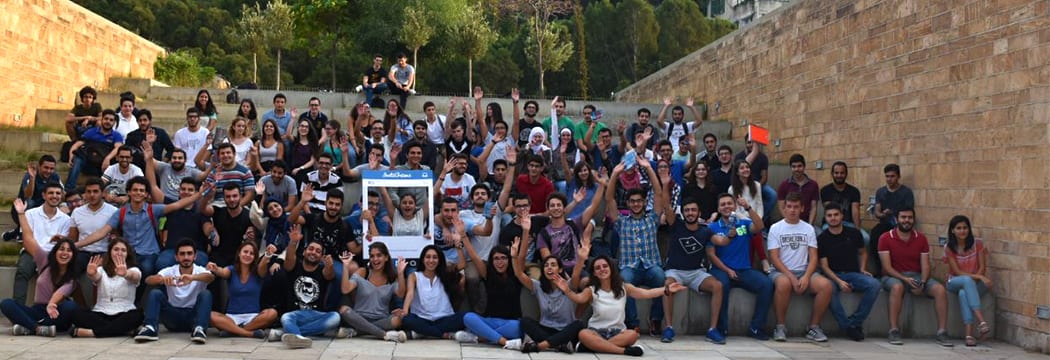Members of the electrical and computer engineering student community gather on campus.